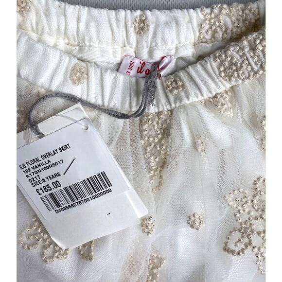 NWT Il Gufo Girls Tulle Floral Metallic Skirt in Vanilla Girls 3 Yrs - Picture 4 of 5